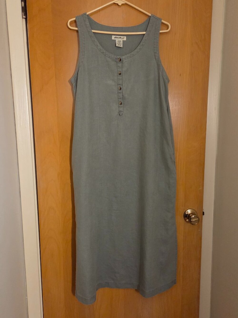 Vintage 90s Eddie Bauer Dress Size S/SP Sage Green 100% Linen Maxi Button Front